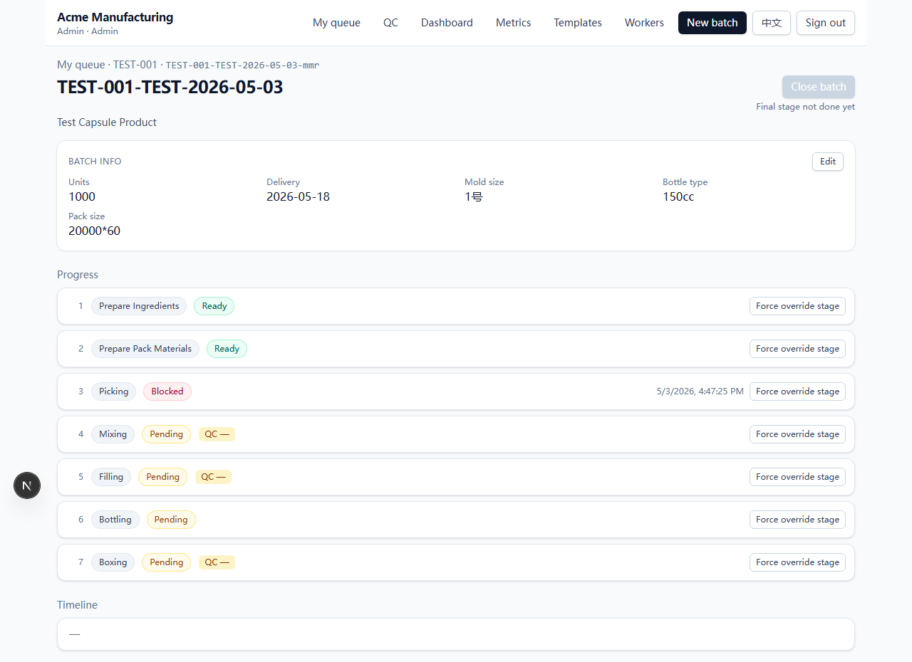 Batch detail page